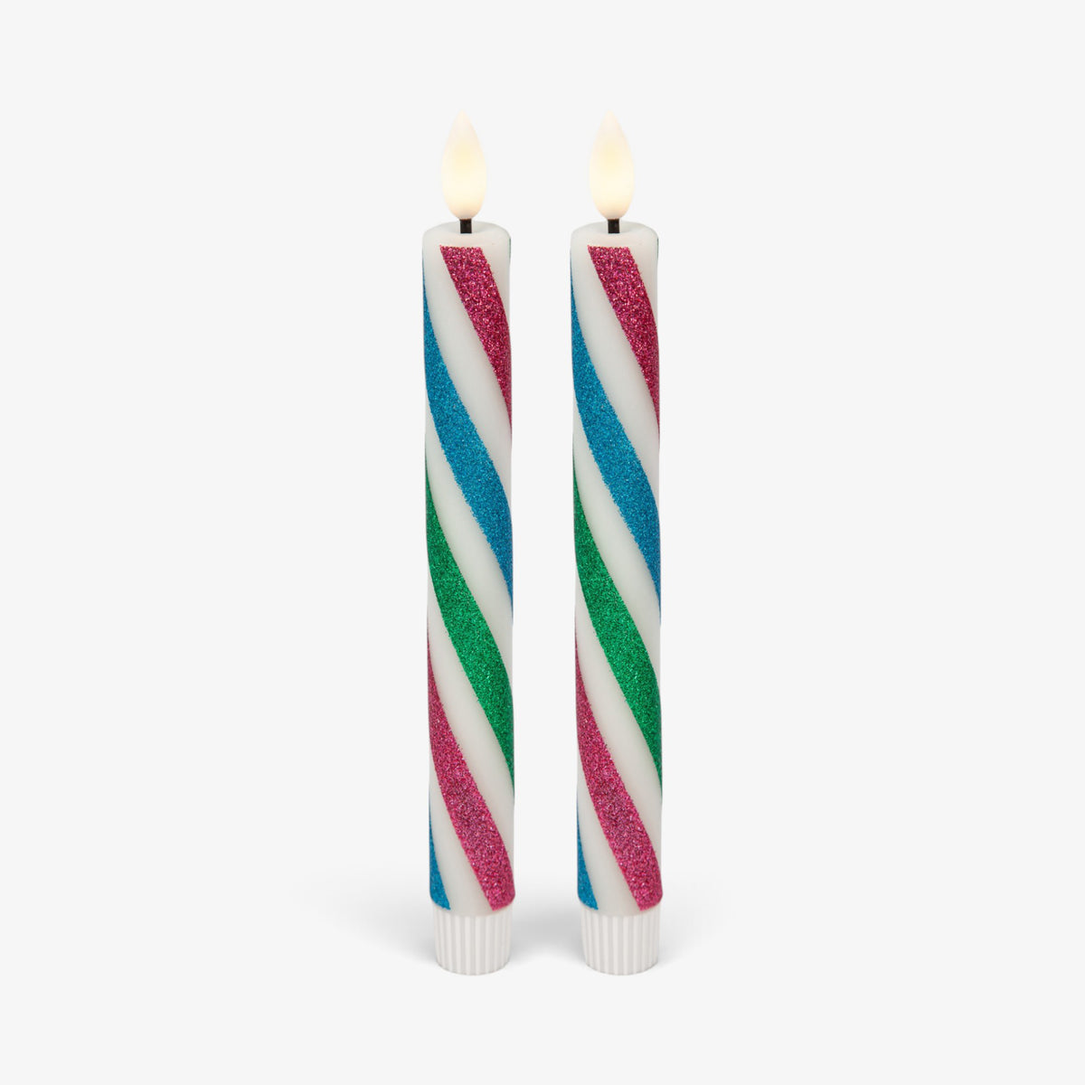Set of 2 Multi-Color Glitter Candy Cane Tapers